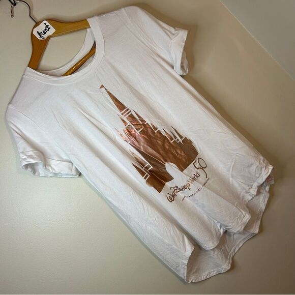Walt Disney World 50 Years White Shirt Rose Gold Metallic Castle Women's M - Picture 4 of 7